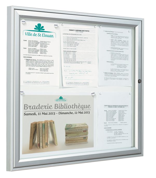 External wall mounted lockable noticeboard 6 A4 satin anodised