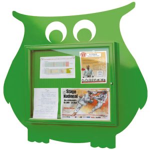 Owl shaped external school notice board in bright green finish cheapest price