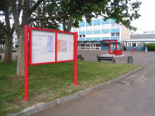 heavy duty double door external noticeboard in red