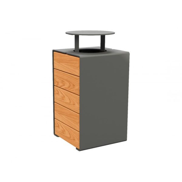 wood and grey litter bin with overhead cover