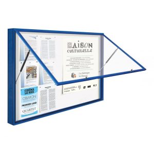 8A4 landscape display outdoor wall mounted noticeboard with gas struts for safety in colour options Anodised