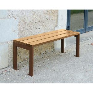 oak backless wooden bench with steel coloured legs
