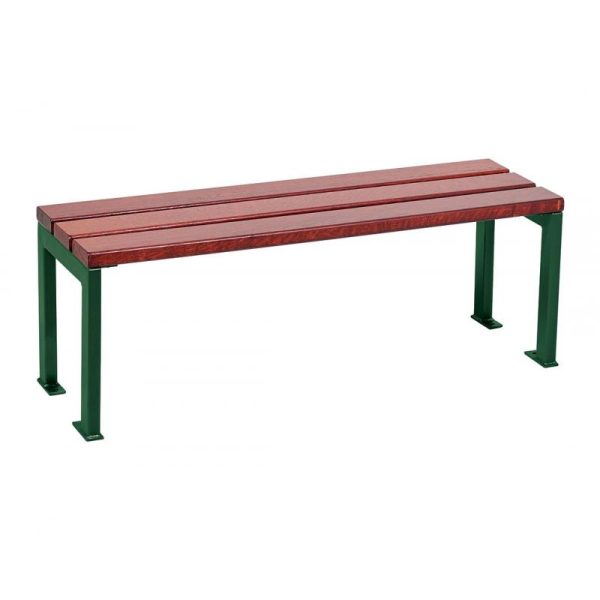 Green steel legs on backless bench