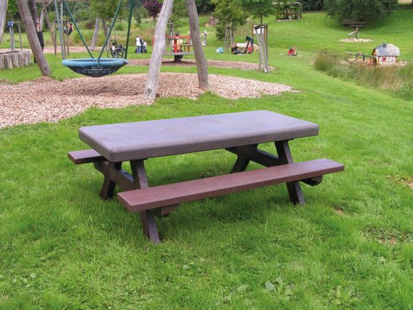 Children's outdoor furniture brown recycled plastic kids table and chairs set on playground