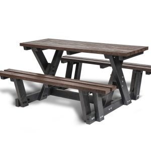 Walkthrough picnic table with ease of access design for users with mobility needs