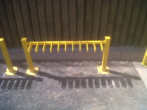 base plated 10 space scooter racks in yellow