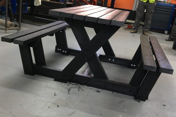 All black eco wood picnic table with ease of access
