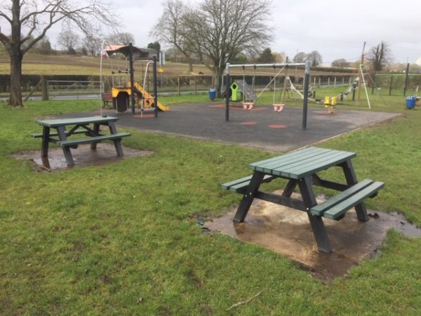 a frame recycled plastic picnic table on playground with green top multiple colour choices