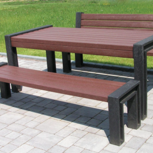 Recycled plastic bench and table set social distancing